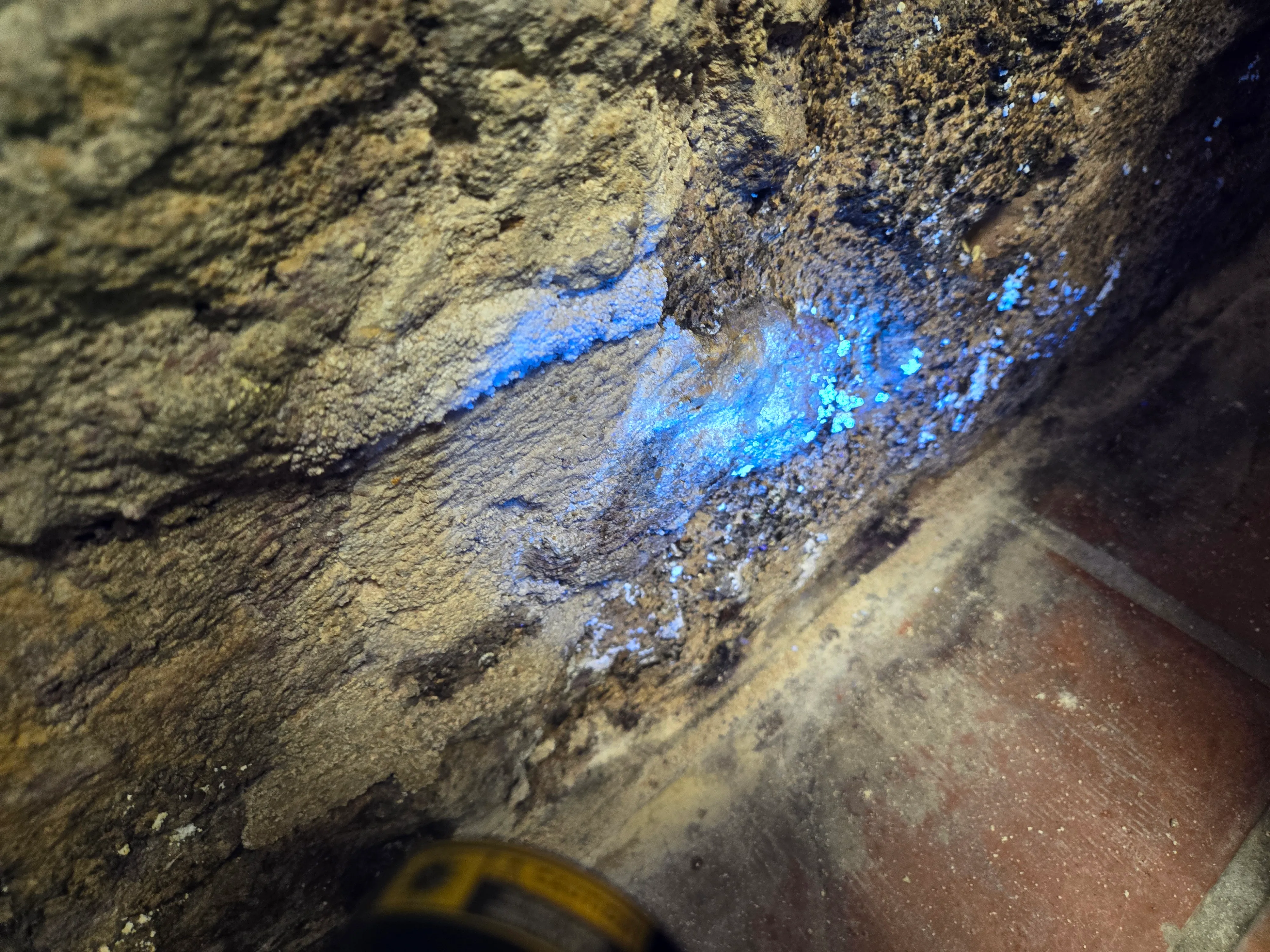 Tracé d'une infiltration révélé à la lampe UV